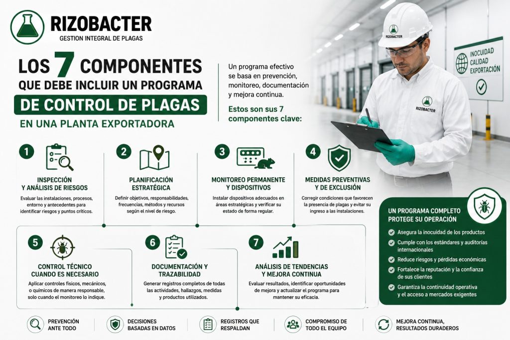 Los 7 componentes que debe incluir un programa de control de plagas en una planta exportadora